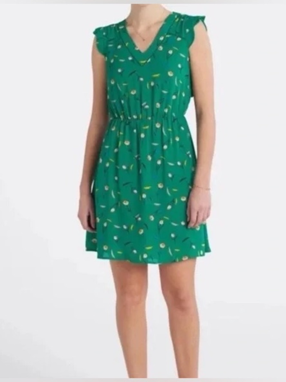 NWOT 41 Hawthorn Green Floral V-Neck Ruffle Sleeve Dress - Picture 2 of 4